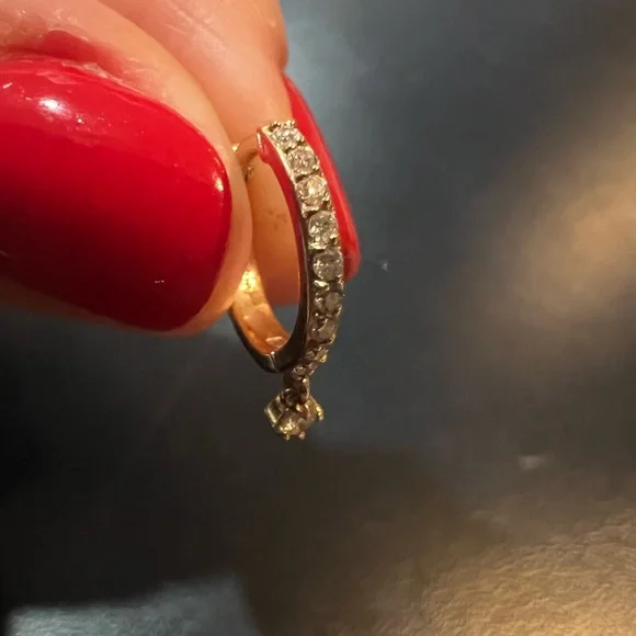 14k Solid Rose Gold and Natural Diamonds Huggie Hoop - single - Picture 2 of 9